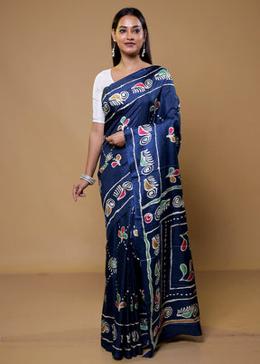 Blue Dupion Silk Saree With Blouse Piece