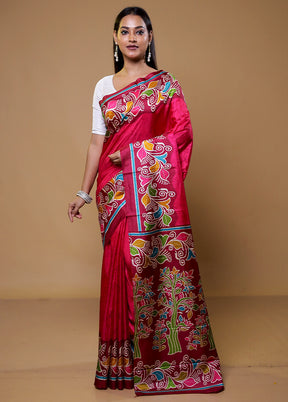 Pink Dupion Silk Saree With Blouse Piece