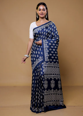 Blue Dupion Silk Saree With Blouse Piece