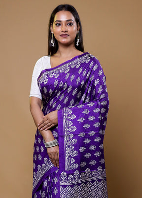 Purple Dupion Silk Saree With Blouse Piece