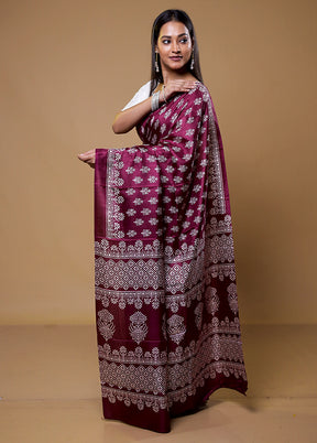 Purple Dupion Silk Saree With Blouse Piece