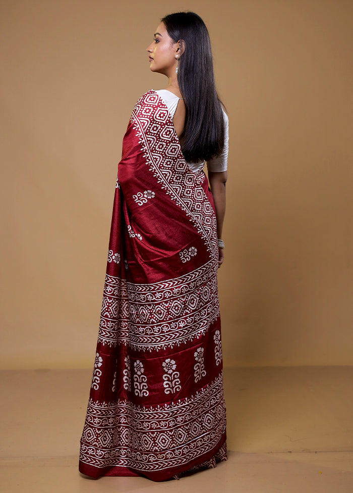 Maroon Dupion Silk Saree With Blouse Piece