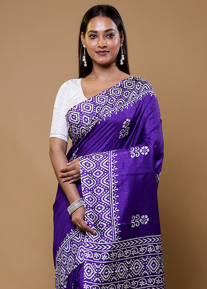 Purple Dupion Silk Saree With Blouse Piece