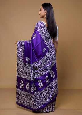 Purple Dupion Silk Saree With Blouse Piece