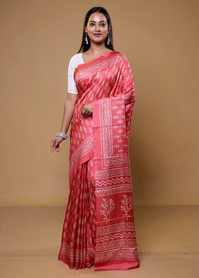 Pink Dupion Silk Saree With Blouse Piece