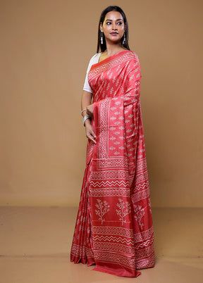 Pink Dupion Silk Saree With Blouse Piece