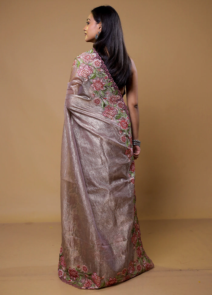 Grey Crushed Tissue Silk Saree With Blouse Piece