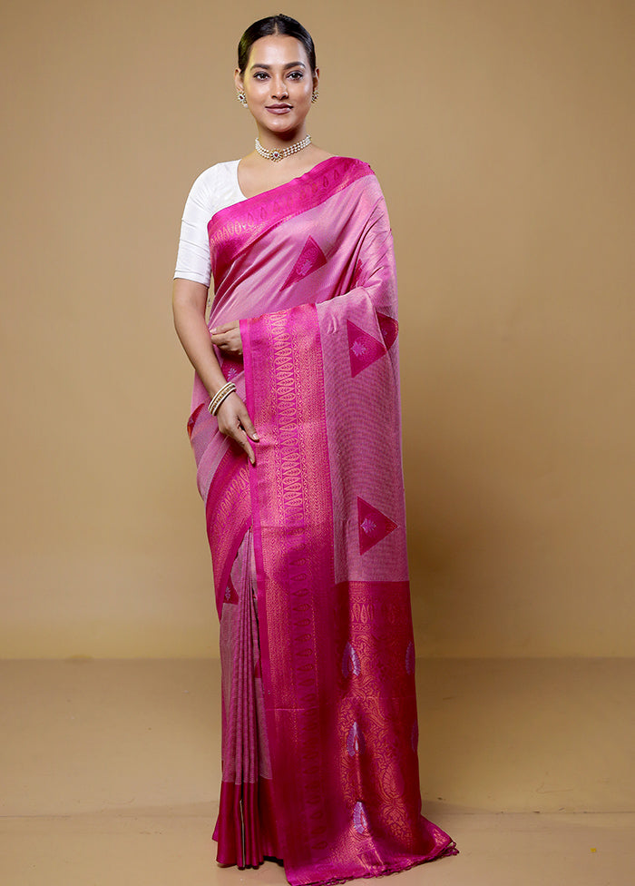 Pink Dupion Silk Saree With Blouse Piece