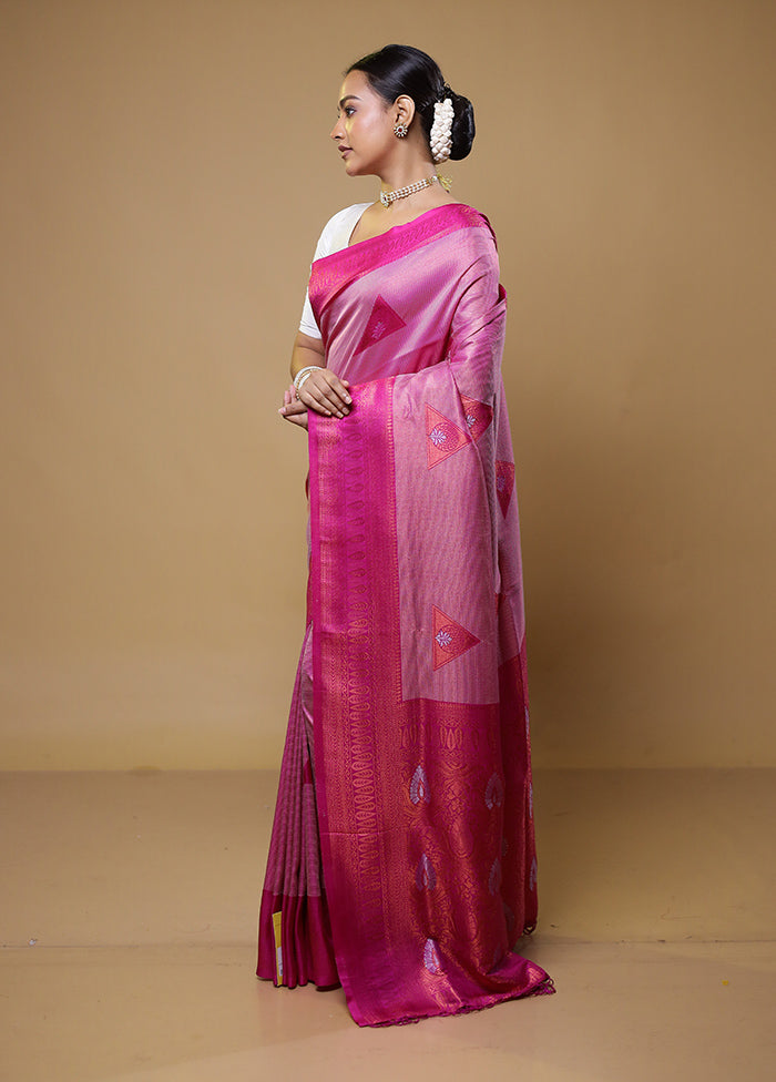 Pink Dupion Silk Saree With Blouse Piece