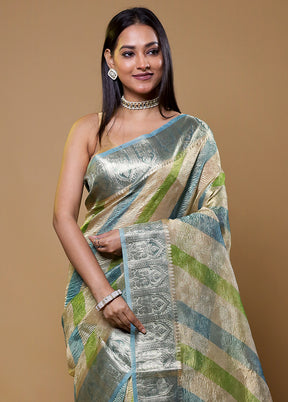 Cream Crushed Tissue Silk Saree With Blouse Piece