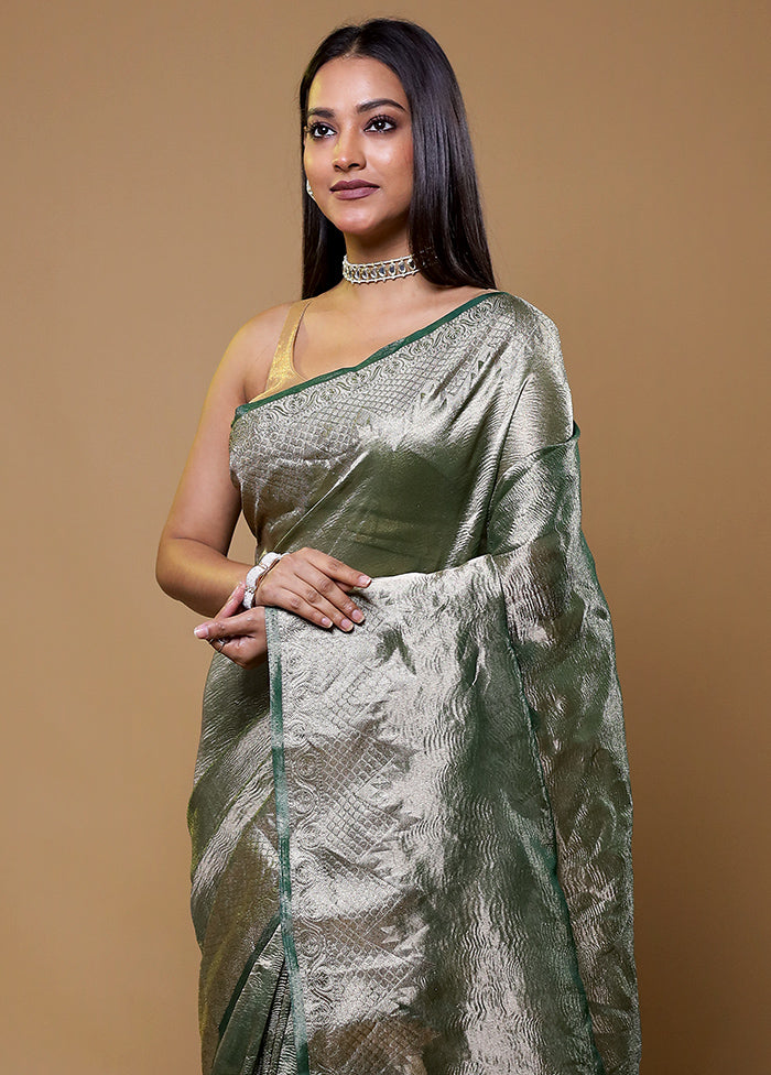 Green Crushed Tissue Silk Saree With Blouse Piece