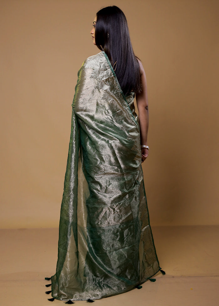 Green Crushed Tissue Silk Saree With Blouse Piece