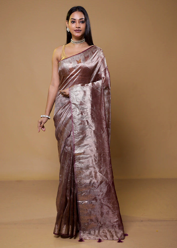 Purple Crushed Tissue Silk Saree With Blouse Piece