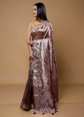 Purple Crushed Tissue Silk Saree With Blouse Piece