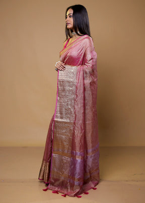 Pink Crushed Tissue Silk Saree With Blouse Piece