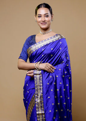 Blue Handloom Assam Pure Silk Saree With Blouse Piece