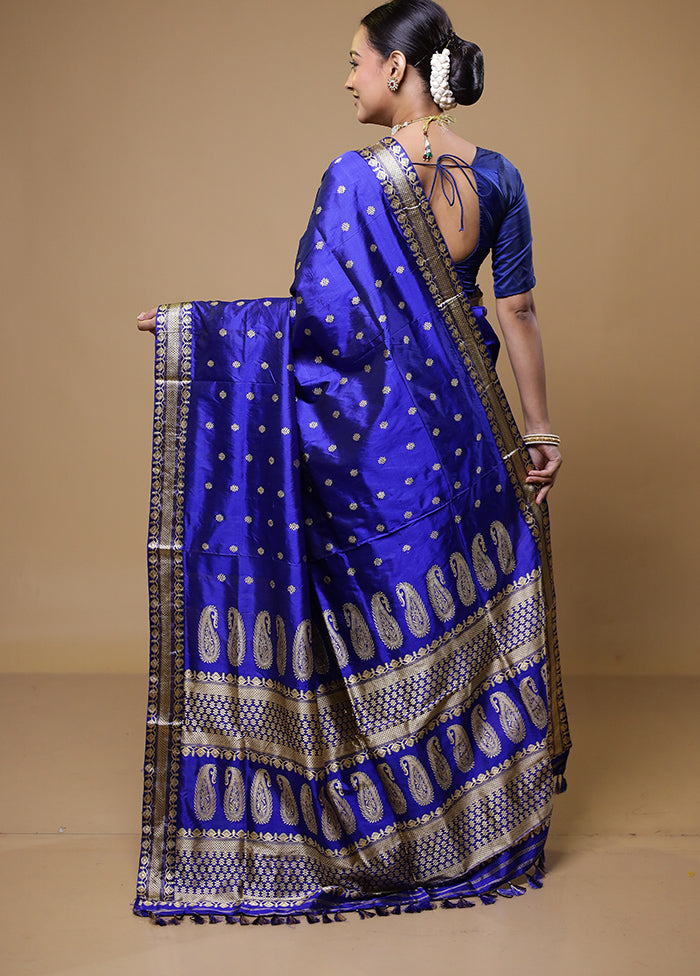 Blue Handloom Assam Pure Silk Saree With Blouse Piece