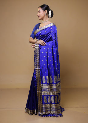 Blue Handloom Assam Pure Silk Saree With Blouse Piece