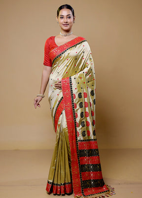 Yellow Handloom Assam Pure Silk Saree With Blouse Piece