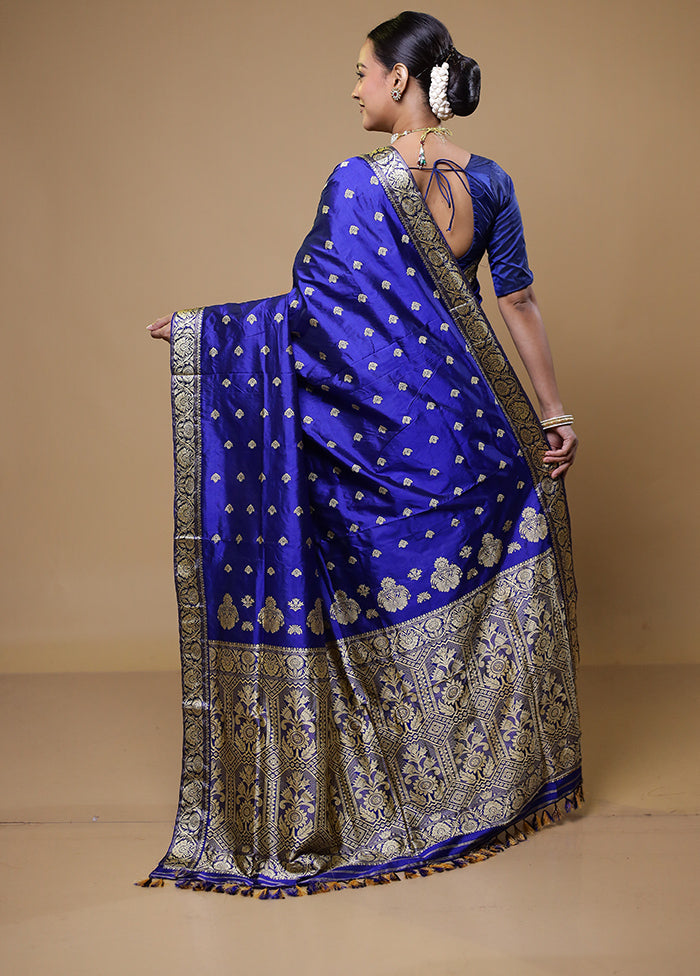 Blue Handloom Assam Pure Silk Saree With Blouse Piece