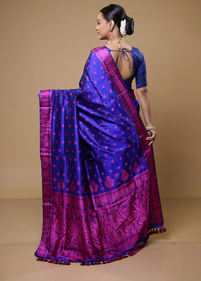 Blue Handloom Assam Pure Silk Saree With Blouse Piece