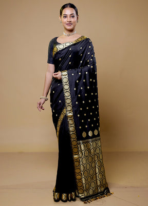 Black Handloom Assam Pure Silk Saree With Blouse Piece