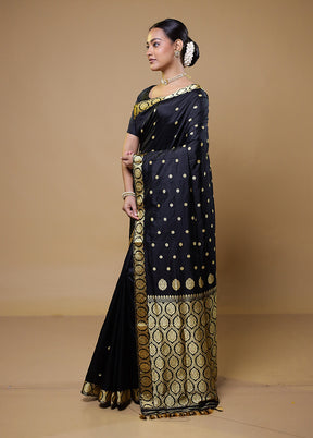 Black Handloom Assam Pure Silk Saree With Blouse Piece