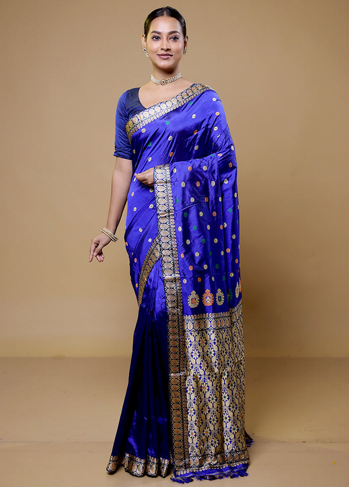 Blue Handloom Assam Pure Silk Saree With Blouse Piece