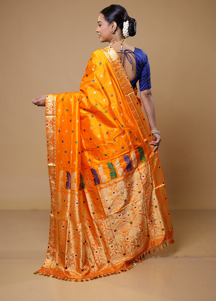 Yellow Handloom Assam Pure Silk Saree With Blouse Piece