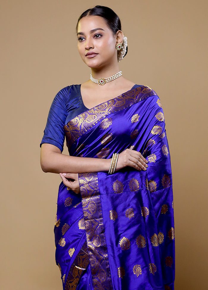 Blue Handloom Assam Pure Silk Saree With Blouse Piece