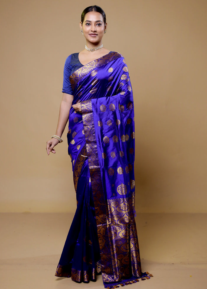 Blue Handloom Assam Pure Silk Saree With Blouse Piece