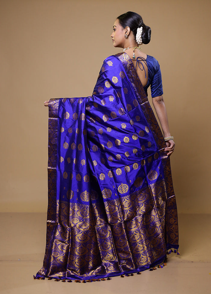 Blue Handloom Assam Pure Silk Saree With Blouse Piece