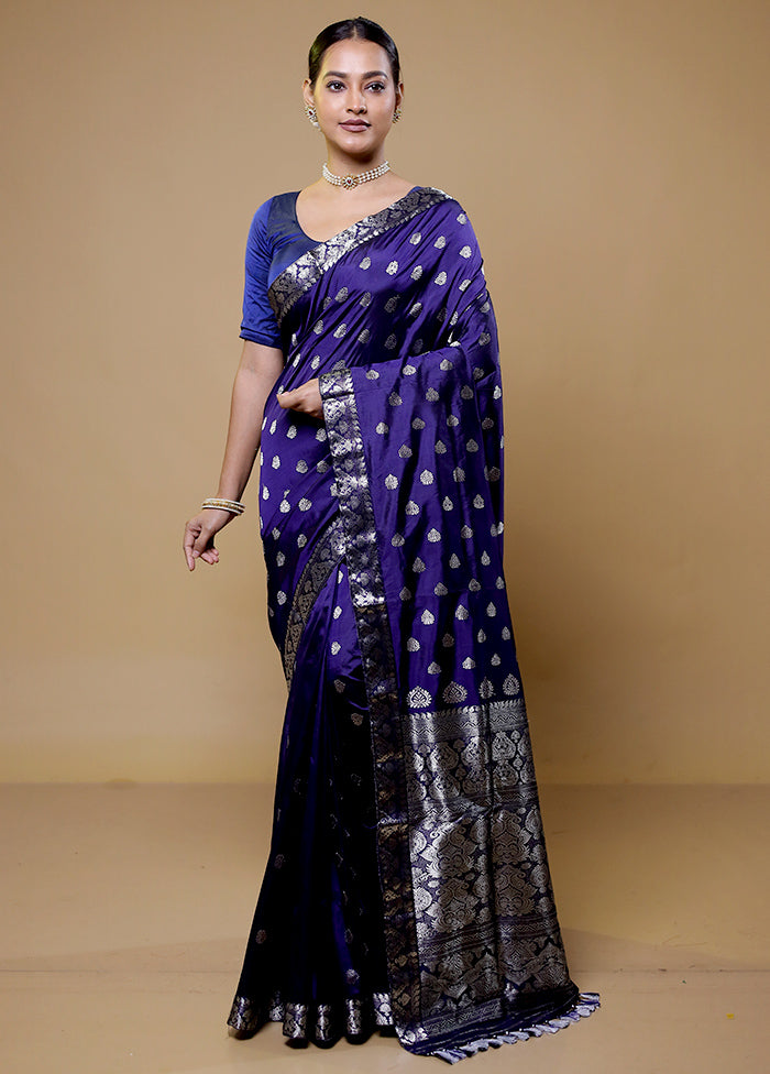 Blue Handloom Assam Pure Silk Saree With Blouse Piece