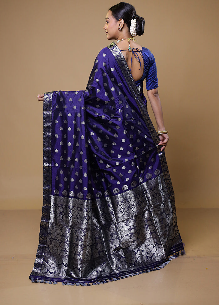 Blue Handloom Assam Pure Silk Saree With Blouse Piece