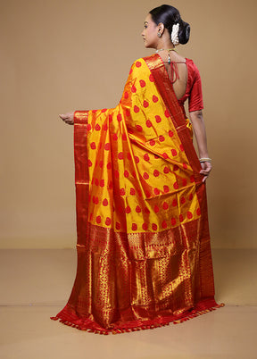 Yellow Handloom Assam Pure Silk Saree With Blouse Piece