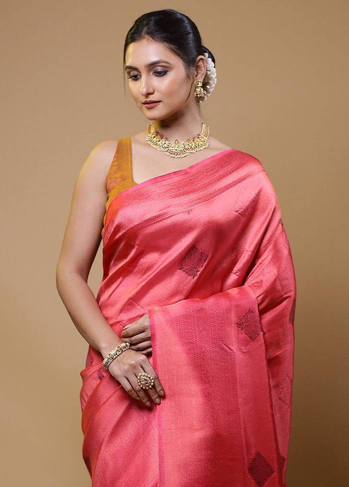 Pink Dupion Silk Saree With Blouse Piece