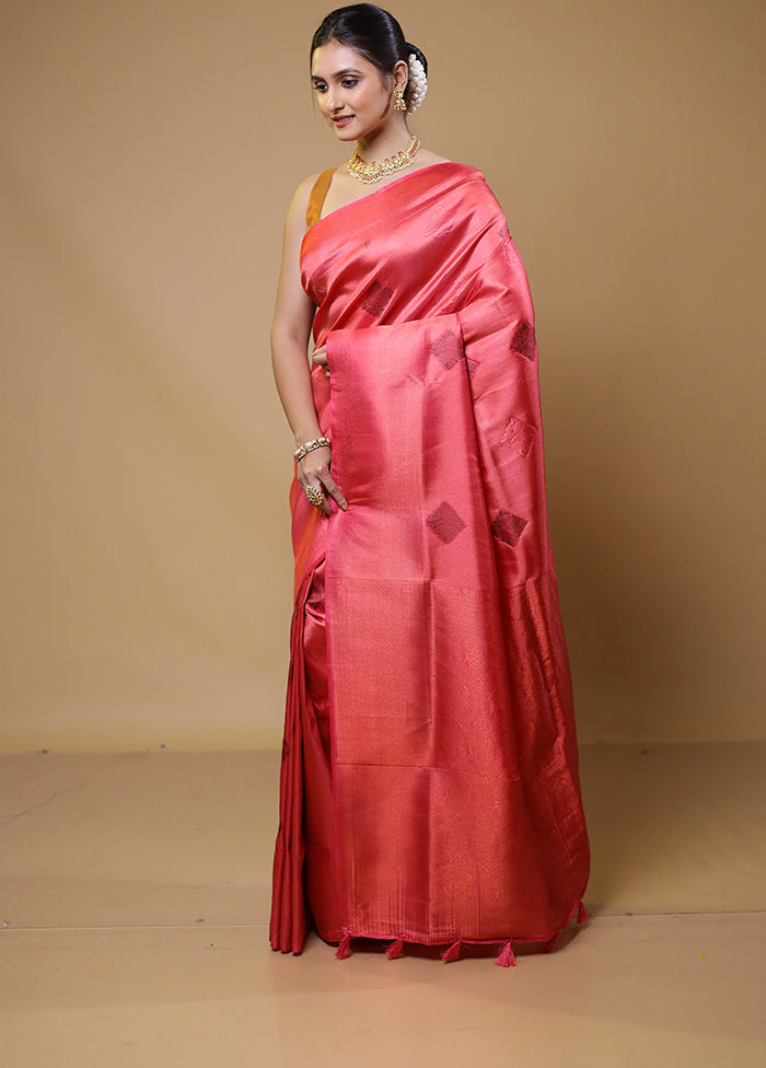 Pink Dupion Silk Saree With Blouse Piece