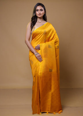 Yellow Dupion Silk Saree With Blouse Piece