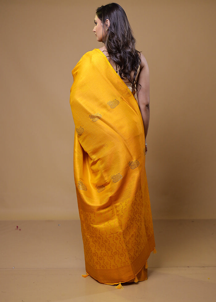 Yellow Dupion Silk Saree With Blouse Piece