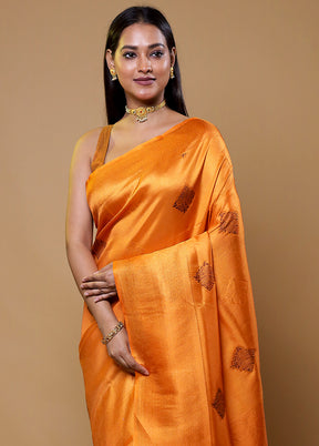 Orange Dupion Silk Saree With Blouse Piece