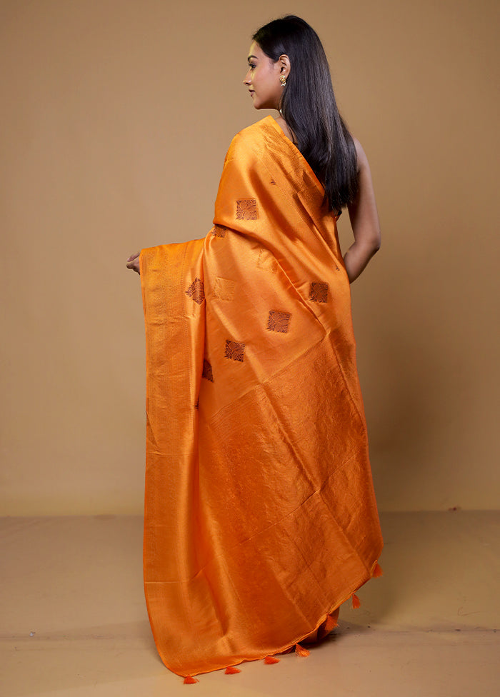 Orange Dupion Silk Saree With Blouse Piece