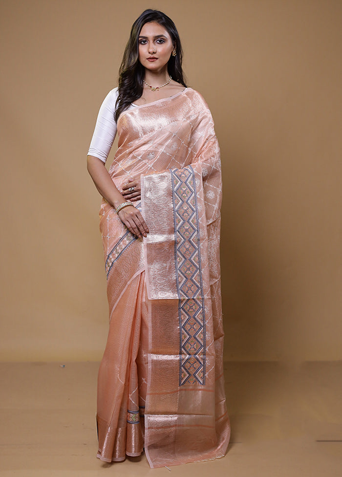 Pink Tissue Silk Saree With Blouse Piece