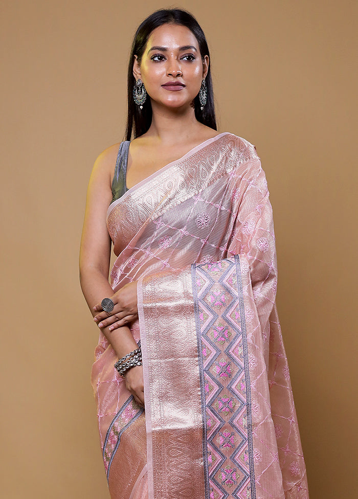 Pink Tissue Silk Saree With Blouse Piece