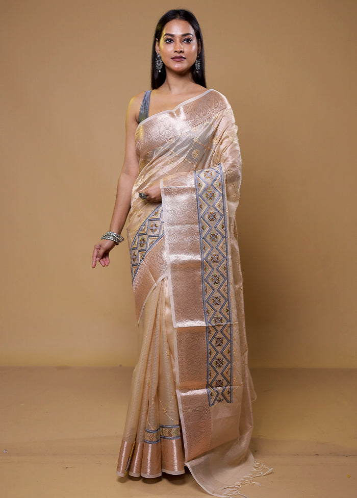 Cream Tissue Silk Saree With Blouse Piece