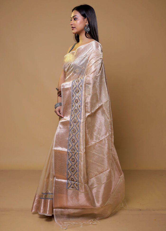 Cream Tissue Silk Saree With Blouse Piece