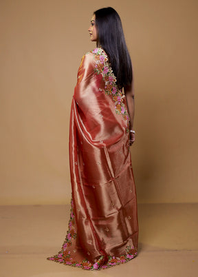 Peach Tissue Silk Saree With Blouse Piece