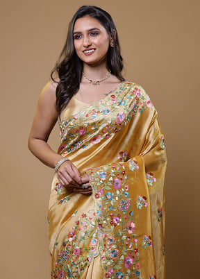 Yellow Tissue Silk Saree With Blouse Piece