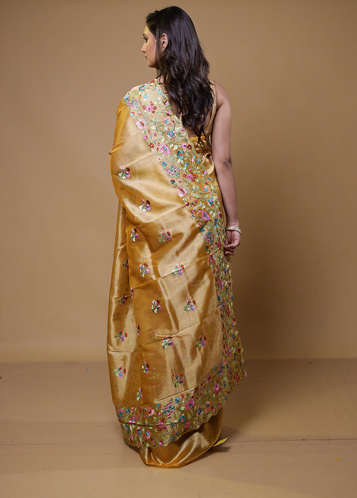 Yellow Tissue Silk Saree With Blouse Piece