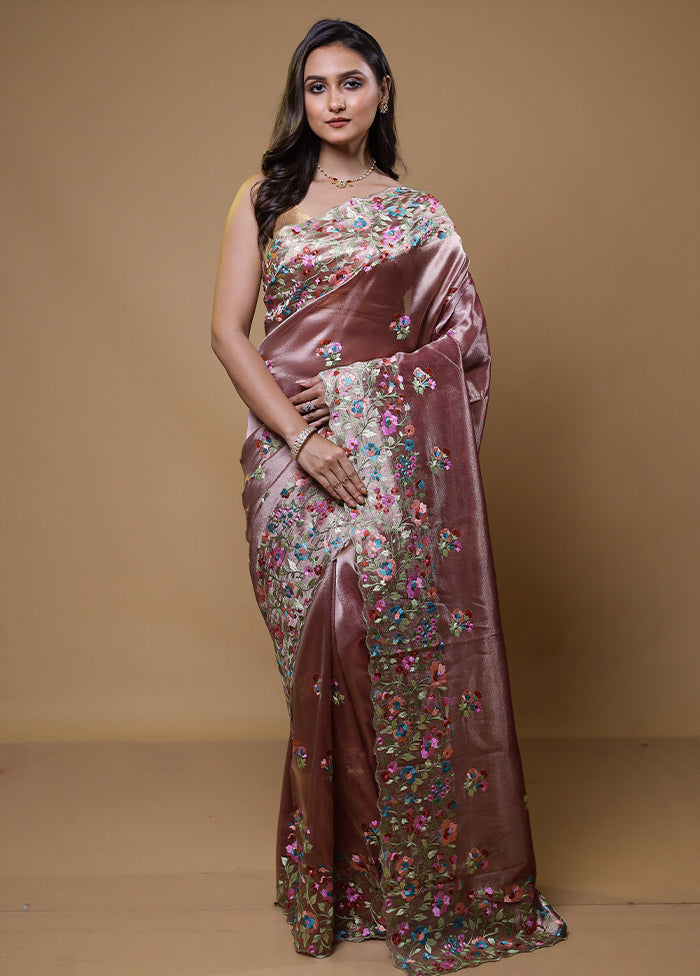 Purple Tissue Silk Saree With Blouse Piece