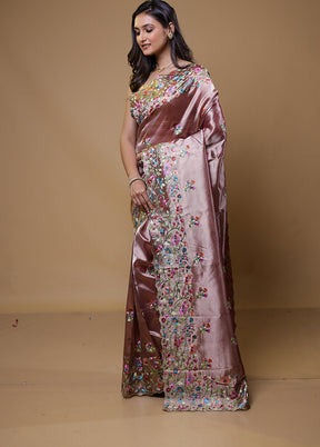 Purple Tissue Silk Saree With Blouse Piece